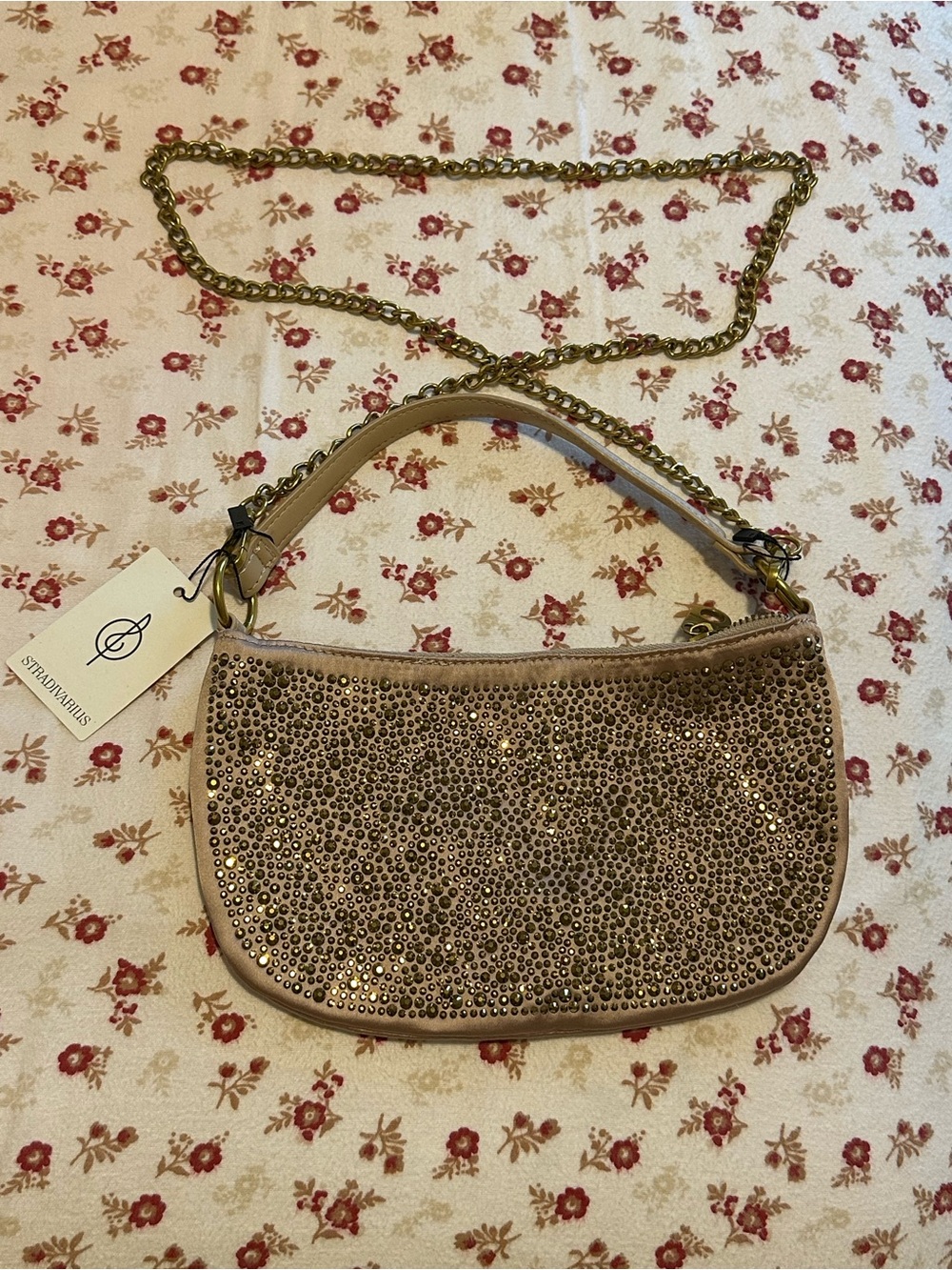 Stradivarius Studded Beige Shoulder Bag with Chain Strap